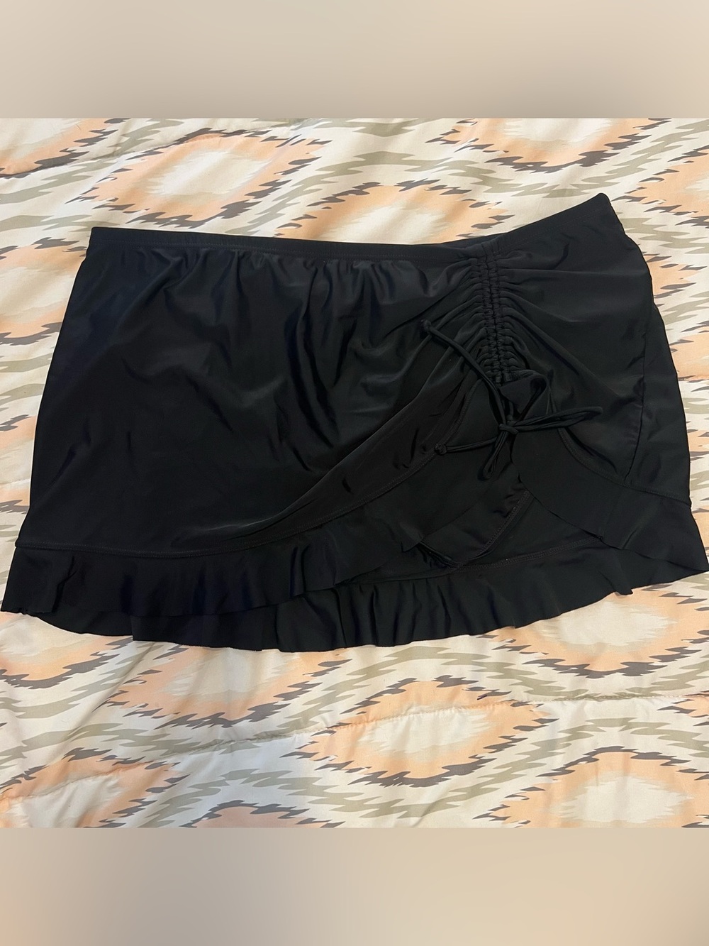 Black Ruffled Swim Skirt With Front Tie